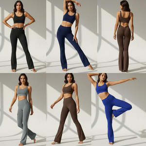 Pantalon de yoga évasé respirant et uni pour femme, contrôle du ventre, sans couture, écologique, pour le sport, la course en extérieur et le yoga - Product Image 3
