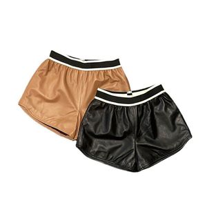 Pantalones Cortos Casuales de Cintura Media Elástica con Bolsillo con Letras, Diseño de Marca de Moda, Pantalones Cortos de Algodón y Elastano Negros para Mujer - Product Image 1