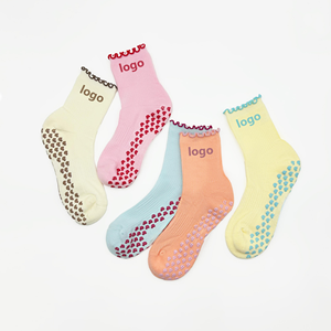Women's Cotton Soft Crew <b>Socks</b> Customised Logo Colormix Pilates <b>Grip</b> Yoga Daily Cute Ruffle Cuff Design Eco-Friendly ODM Spring - Product Image 1