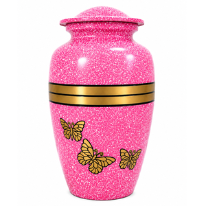 Urna Funeraria de Metal Antigua Negra con Banda Dorada y Grabado de Mariposa, Estilo Europeo Americano, para Cenizas Humanas - Product Image 2