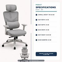 Chaise de bureau ergonomique en maille avec accoudoirs 5D, dossier haut, pivotante, pour le personnel de bureau et l'espace de travail à domicile