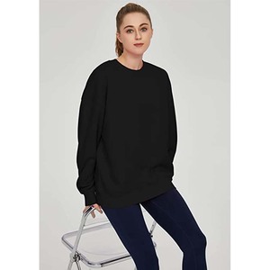 Sweat-shirt surdimensionné à col rond pour femme, couleur unie, épaules tombantes, manches longues, en coton tricoté, décontracté, haut d'automne - Product Image 2