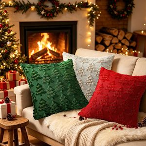 <b>Christmas</b> Tree Embroidered <b>Cushion</b> Cover 3D Textured Throw Pillow Case Festive Sofa Home Holiday Decoration - Product Image 3