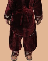 Ensemble Kurti Afghani en velours traditionnel pour filles, manches longues, couleur bordeaux TR-MRNAFG, séchage rapide et extensible, sans plis, toutes saisons
