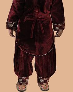 Conjunto de kurti de terciopelo de manga larga y salwar afgano - Color granate - Product Image 3