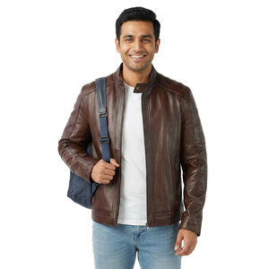 High Quality Men's Stylish Leather <b>Jacket</b> Custom Logo Solid Color Stand Collar for <b>Winter</b>-OEM Wholesale Price <b>jacket</b> for men - Product Image 1