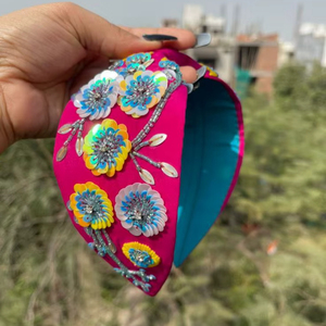 Trending <b>Sequin</b> Flower Fabric Headband Hand Embroidered Bead Work Hair Hoop Women Party Headwear Ethnic Style Hair Accessory - Product Image 1