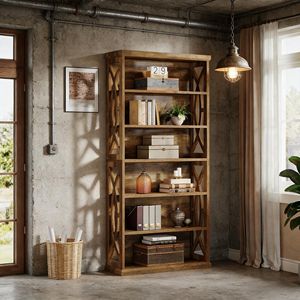 Libreria a 6 Ripiani in Legno Autoportante con Scaffali Espositivi - Product Image 1