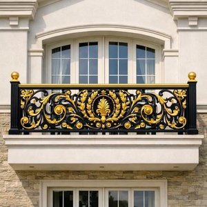 Barandilla de balcón de hierro forjado estilo europeo; resistente al óxido, fácil de montar, con motivos florales bañados en oro. - Product Image 2