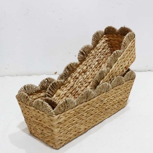 Handwoven Natural Rattan <b>Rectangular</b> Storage <b>Basket</b> With Handles Rustic Style Multi-Purpose Nesting Bin - Product Image 6