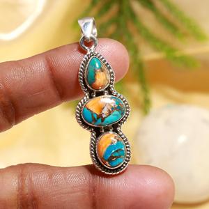 Wholesale Children's Women's Silver Bohemia Fashion Necklace Chain Natural Oyster Turquoise Bezel Pendant Eco-Friendly - Product Image 1