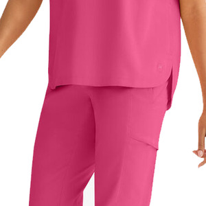 Conjunto de Uniforme Médico Unisex, Color Magenta, Manga Corta, Cuello Dividido, Pantalones, Uniforme de Enfermera de Hospital, Tejido de Poliéster/Rayón - Product Image 4