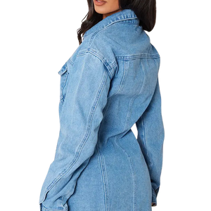 Vestido camisero vaquero de mujer de alta calidad, lavado a la piedra, manga larga, mini, con botones frontales, corte holgado informal, estilo A, para primavera - Product Image 2