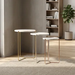 Modern Nesting Side <b>Tables</b> with Faux Marble Top and Metal Frame Living Room Furniture Contemporary Design - Product Image 5