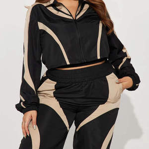 Ensembles de survêtements coupe-vent personnalisés pour femmes, 2 pièces, patchwork, nylon léger, veste courte zippée, ensemble pour femmes - Product Image 5