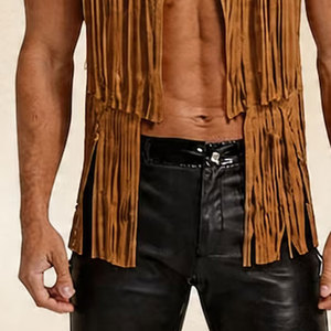 <b>Mens</b> Leather Cowboy Fringe Vest Western Sleeveless <b>Jacket</b> <b>Suede</b> Tassel Rodeo Biker Festival Supplier Premium OEM Apparel - Product Image 6