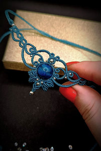 Handmade Macrame Teal Blue Pearl Choker <b>Necklace</b> Boho <b>Statement</b> Adjustable Cord Artisan Jewelry Wholesale Gift - Product Image 2