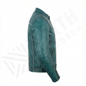 Blouson en cuir homme coupe ajustée style motard mode automne printemps décontracté vintage col montant couleur personnalisable - Product Image 3