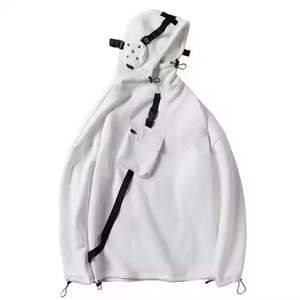 Sweat-shirt tendance pour homme, blanc, style techwear, urbain, tactique, cyberpunk, multi-poches, avec sangles, hip hop, surdimensionné, streetwear ninja - Product Image 3