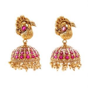 Ruby Kemp Studded Peacock Jhumka Drop Earrings - Product Image 2
