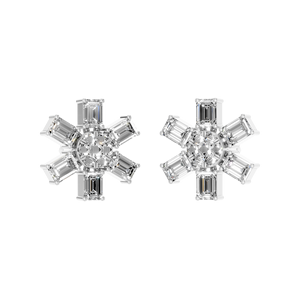 Natural Diamond <b>Snowflake</b> Stud <b>Earrings</b> 925 Sterling Silver White Gold Finish Trendy Emerald Cut Diamonds for Engagement IGI - Product Image 3