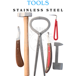 Kit d'outils de fermeur avec marteau de fermeur, outil de test de sabot, pince à sabot, couteau à abcess, couteau à sabot courbé et pioche à sabot de base - Product Image 4