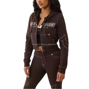 Conjunto de Sudadera con Cremallera y Costuras Gruesas Estilo Vintage para Mujer de Primera Calidad |   Conjunto Deportivo Bordado de Marca Privada, Ultra Grueso, Totalmente Personalizado - Product Image 3