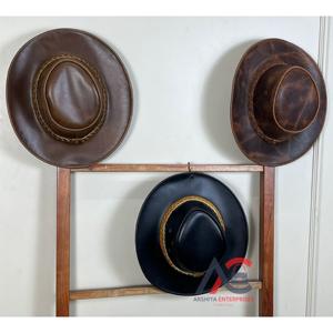 Sombrero Vaquero Occidental de Ala Ancha de Cuero Genuino Vintage de Calidad OEM 2026 con Banda Trenzada de Alta Calidad y Grabado de Moda para Unisex - Product Image 1