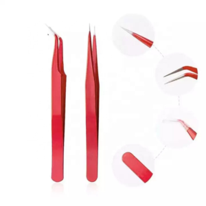 Pince à épiler professionnelle Zullo Industries en acier inoxydable rouge à pointe lisse pour extensions de cils, antistatique, pointe de précision pour volume - Product Image 1