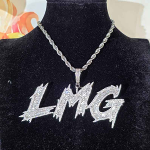 Colgante de plata de ley 925 con moissanita y letra LMG personalizada, estilo hip hop con letras brillantes, cadena de collar para hombre y mujer - Product Image 2