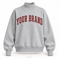 Sweat-shirt surdimensionné à col montant gris chiné personnalisé pour femme, avec logo brodé à l'applique plate, 32 couleurs, tailles XS-3XL