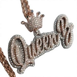 Iced Out VVS Moissanite Pendant Custom "<b>QUEEN</b>" Letter Pendant 925 Silver Pendant Custom Hip Hop Jewelry Birthday <b>Gift</b> - Product Image 2