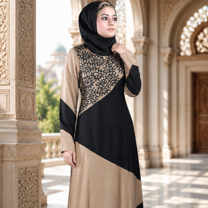 Abaya pour femme, manches longues, broderie, col rond, robe longue ample pour soirée, robe élégante pour femme musulmane du Moyen-Orient - Product Image 4