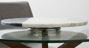 Premium Round Marble Lazy Susan <b>White</b> And Black Dual Tone Kitchen Decorative Turntable Heat Resistant Stone Platter - Product Image 4