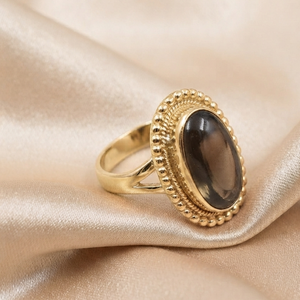 Pure 925 Sterling <b>Silver</b> Oval Smoky Quartz Inlay Bezel <b>Ring</b> Rose Gold Plated Vintage Artisan Gemstone <b>Statement</b> <b>Ring</b> Women - Product Image 1