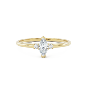Bague de fiançailles minimaliste en or massif 14K 18K certifiée IGI avec diamants de laboratoire taille marquise et ronds, trois pierres - Product Image 1