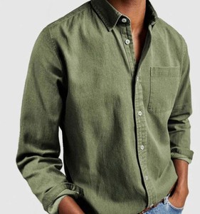 <b>Men's</b> Denim Shirt Long Sleeve Slim Fit Cotton Solid Color Turn-down Collar Casual Button Front Pocket All Seasons - Product Image 3