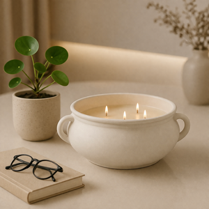 Handcrafted Ceramic <b>Candle</b> Vessel <b>Large</b> Capacity Heat Resistant Thick Wall Dual Handle Luxury Home Decor Multi Wick Holder - Product Image 1