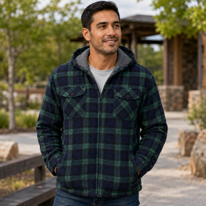 New Custom Mens Hooded Plaid Zipper <b>Jacket</b> Polyester Cotton Casual Winter Outdoor <b>Flannel</b> Style <b>Jacket</b> Custom Logo Comfortable - Product Image 3