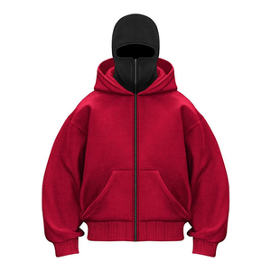 Sweat à capuche cagoule streetwear personnalisé pour homme, coupe oversize, effet vieilli, broderie appliquée, 500 GSM, masque intégré, délavage acide, fermeture éclair, automne - Product Image 1