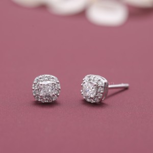 IGI Certified Lab Grown Diamond Cushion Halo <b>Stud</b> Earrings Solid 925 Sterling <b>Silver</b> Micro Pave Diamond Earrings - Product Image 5