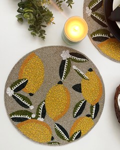 Lemon Theme Kitchen Table Decor Table <b>Coasters</b> Mats Set <b>Beaded</b> Round Place-mats Office Coffee Dining Party Outdoor Wedding - Product Image 1