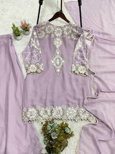 Salwar Kameez traditionnel rose brodé pour femmes, coupe ample, longueur midi, en coton, tenue de mariage, style Inde Pakistan - Product Image 3