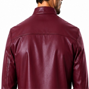 Veste en cuir pour homme, style moderne, coupe ajustée, décontractée, fermeture éclair intégrale, confortable, imprimé lettres sur le devant, style moto, manches longues - Product Image 5