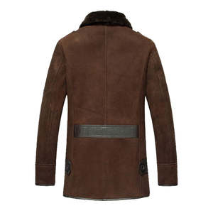 Veste en cuir suédé marron pour homme avec doublure en fausse fourrure, col rabattable, coupe-vent, manteau d'hiver, coupe classique, style décontracté - Product Image 2