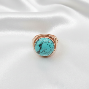 Natural Tibetan Turquoise 925 Sterling Silver <b>Ring</b> Handmade Round Cabochon <b>Statement</b> Vintage Boho Jewelry Gift for Women Unisex - Product Image 6