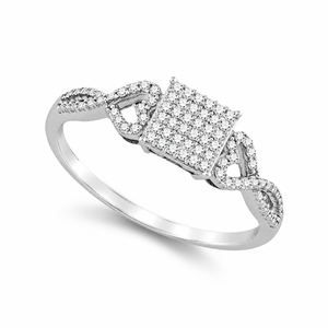 Bague à grappe de diamants ronds véritables de 0,50 TCW en or blanc 10 carats |   Bague de mariage carrée sertie de pierres pour femme, bijou élégant, cadeau raffiné - Product Image 1
