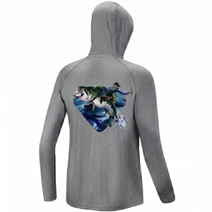 Sweat à capuche de pêche à manches longues pour garçons, protection UPF 50+, imprimé par sublimation, dos respirant, séchage rapide, 100 % polyester, gris, vêtements d'extérieur personnalisés - Product Image 1
