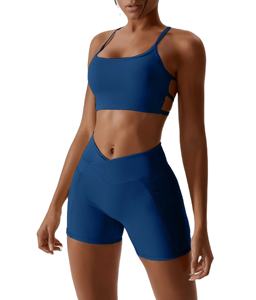 Custom Plus Size Washed High Waist Yoga Shorts Sets para entrenamiento de gimnasia-2 piezas para el conjunto - Product Image 1