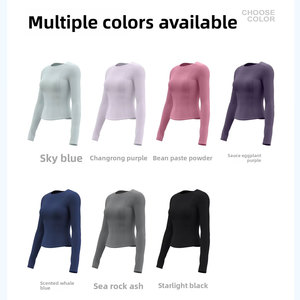 Women's <b>Purple</b> Long Sleeve Crew Neck Regular Fit Yoga <b>Top</b> Spandex/Polyester Mesh Textured Sweat-Wicking Breathable Four-Way - Product Image 3